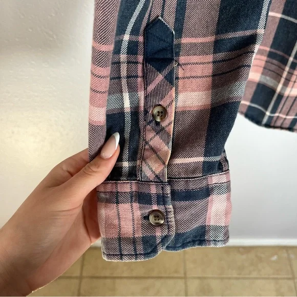 Vans pink navy plaid flannel shirt M cotton Streetwear fall skate core grunge - Picture 5 of 8